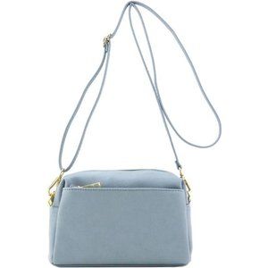 Cute Women's Triple Zip Small Crossbody Bag Zipper Adjustable Fashion Blue Grey